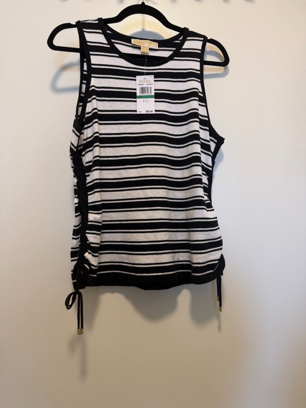 Michael Kors Black and White Striped Lace-Up Tank